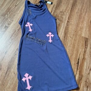 Blue Dress with Pink Cross Accents